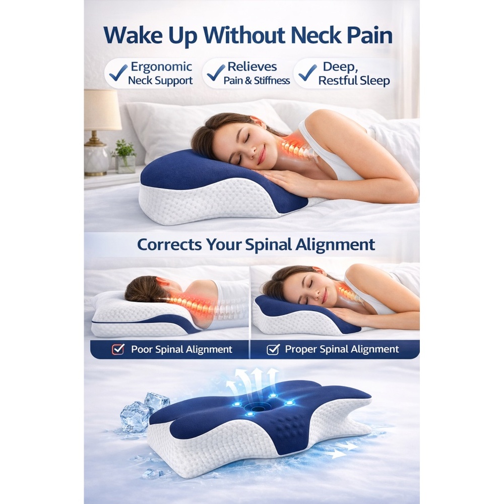 Ergonomic Cervical Neck Pillow – Memory Foam – Pain Relief – NEW - Picture 3 of 11